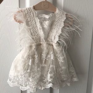 3-6 month boho girls lace and feather dress